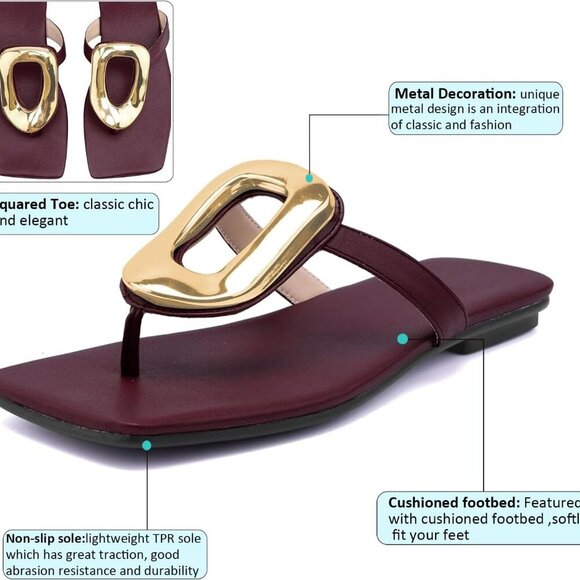 Women's Faux Leather Flip Flops Comfort Thong Flat Sandals Summer Beach Casual - Picture 2 of 6